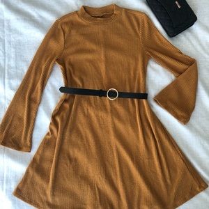 Mustard Yellow Knit Dress with Bell Sleeves - S
